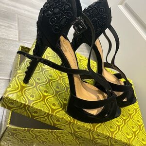 Black Strappy Heels with Embellishments